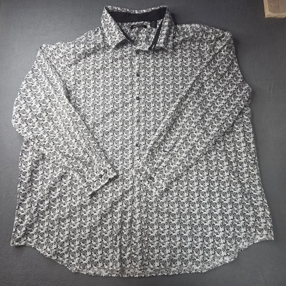 Axist Mens 4X Black White Floral Button Down Shirt Long Sleeve Cotton Blend
